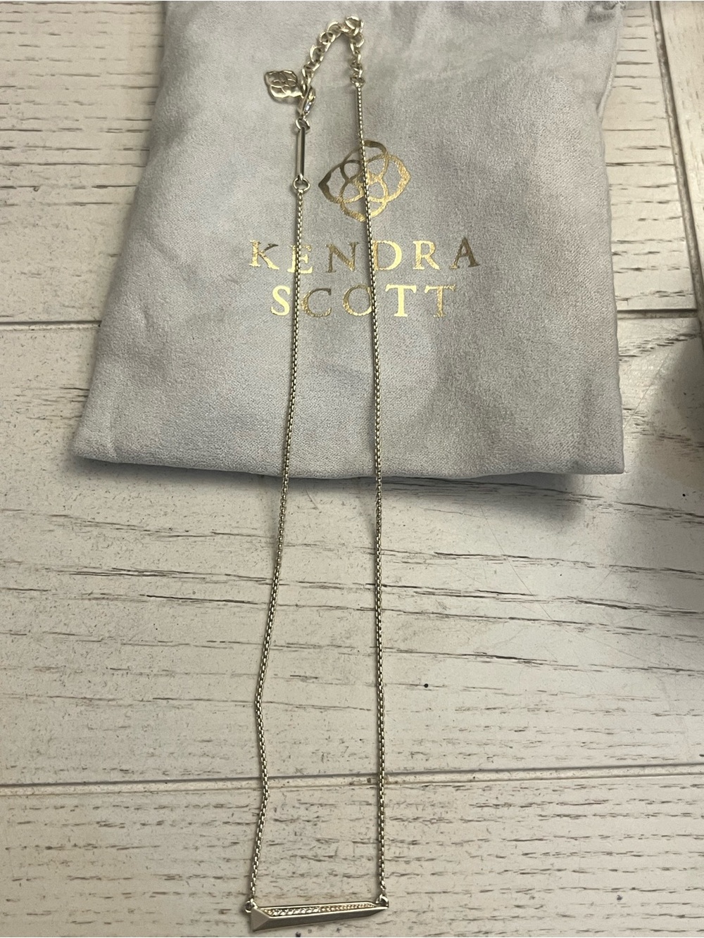 Kendra Scott Necklace Gold Tone Bar Pendant with Clear Stones